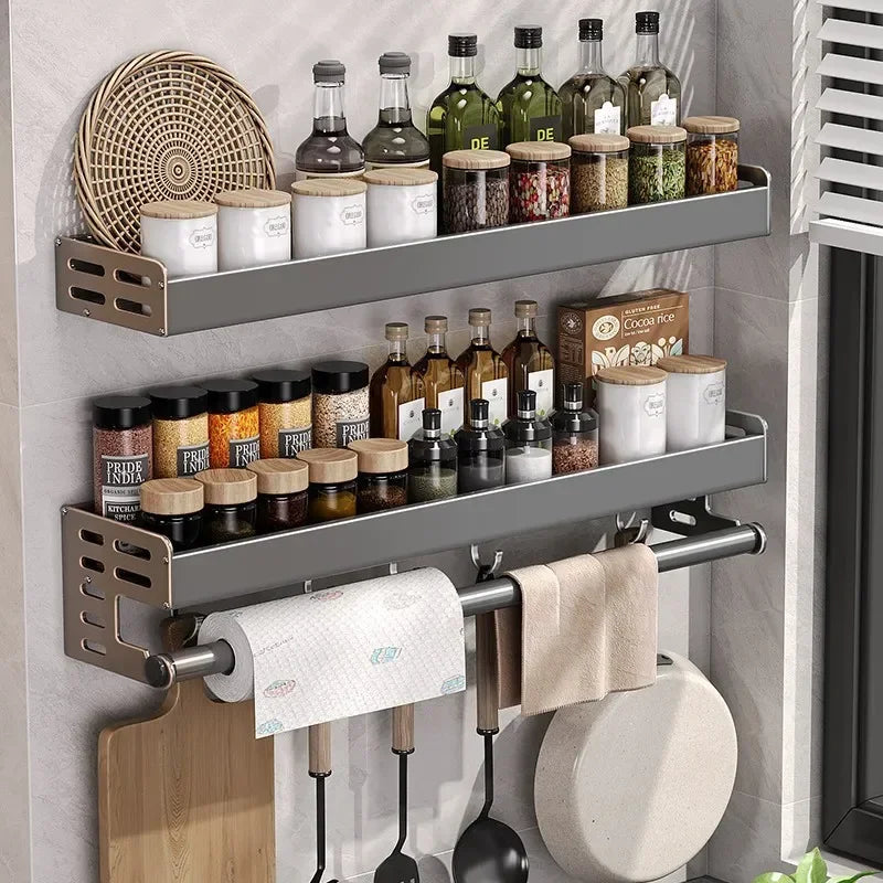 Stylish Wall-Mounted Kitchen Condiment Rack with Storage Box