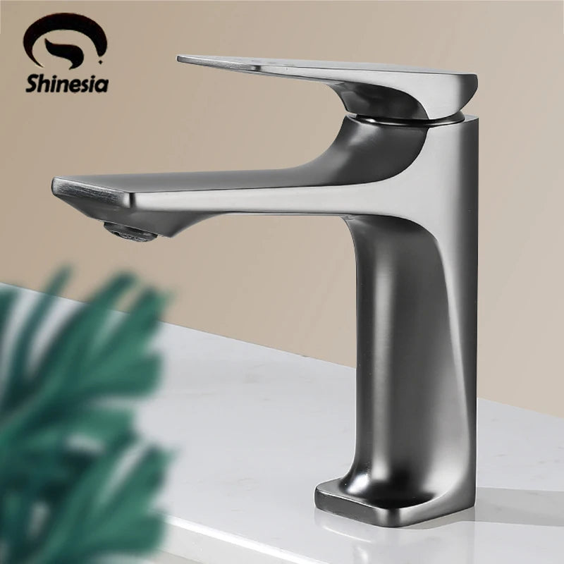 Shinesia Bathroom Sink Faucet Brass Single Handle Deck Mounted Wash Basin Water Tap Hot And Cold Mixer