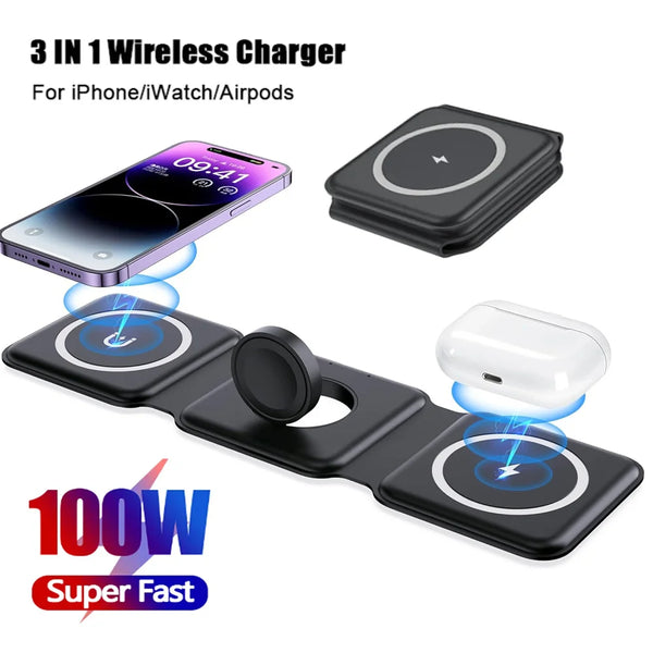 Lightweight 3-in-1 Wireless Charging Station, Foldable, Easy to Carry, No Battery Included