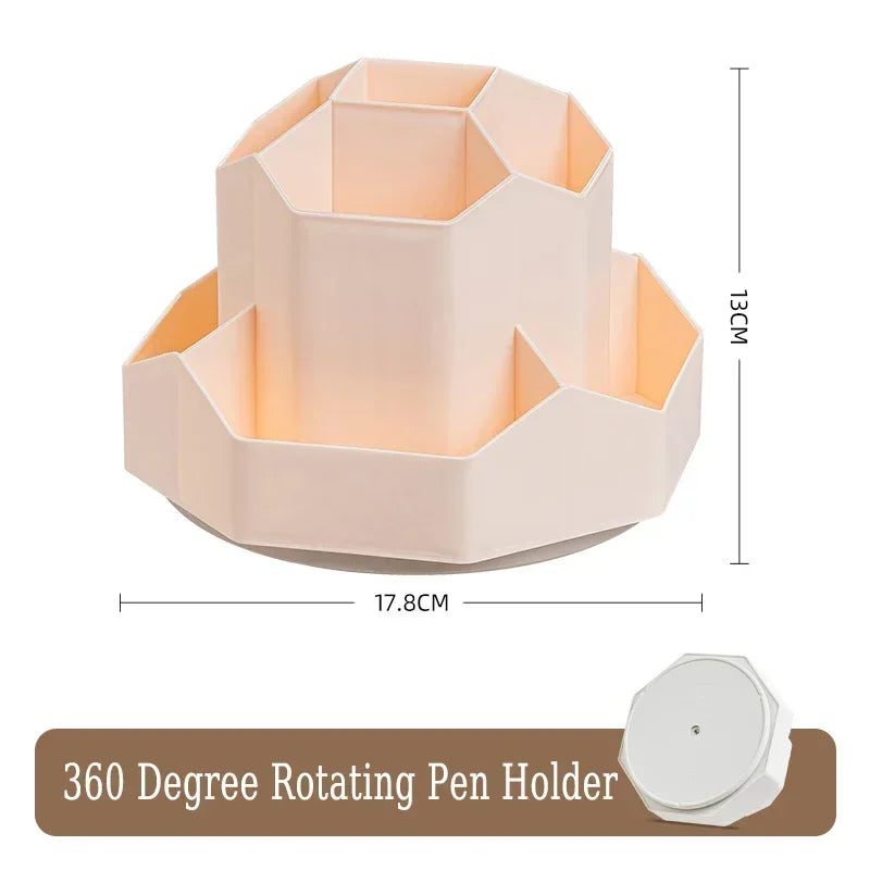 360°Rotatable Pen Holder Large Capacity Desk Pencil Storage Box 9-Grid Stationery Organizer School Office Pen Stand