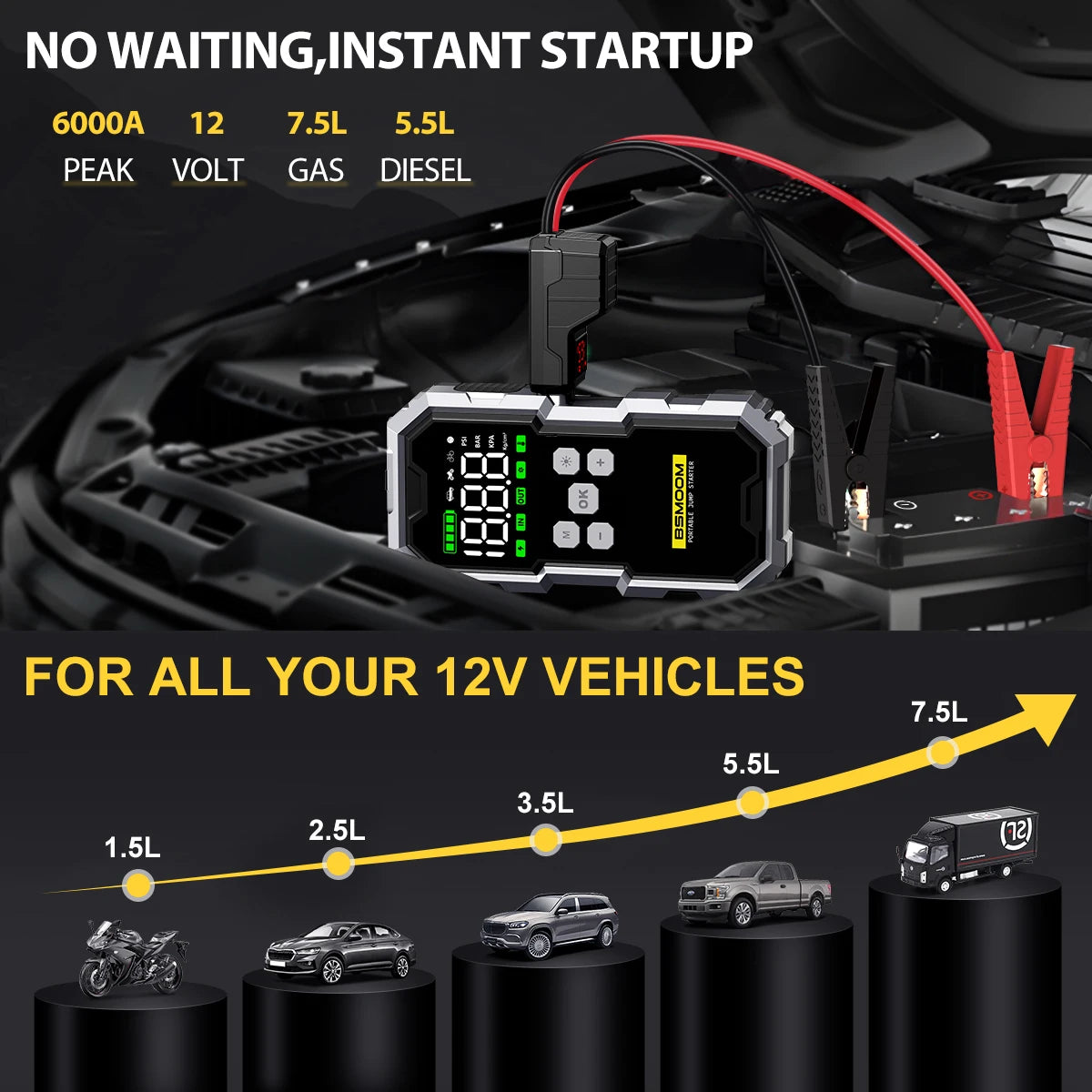 Car Jump Starter With Air Compressor LCD Screen 21800mAh Portable Booster Charger 6000A Powerful Car Battery Starting Devi