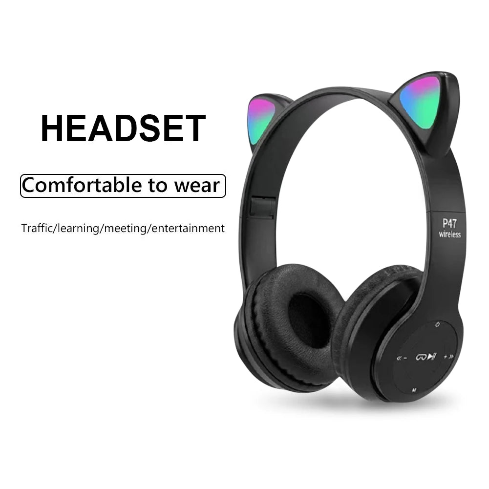 Cute Cat Ear Headphones with RGB LED Light