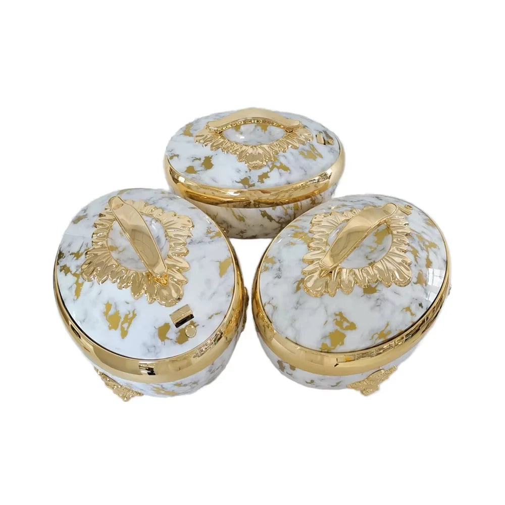 3PCS Stainless Steel Cookware Set White/Black & Gold/Silver Insulated Luxury Food Warmer For Hot Pot Casserole 4/5/6L