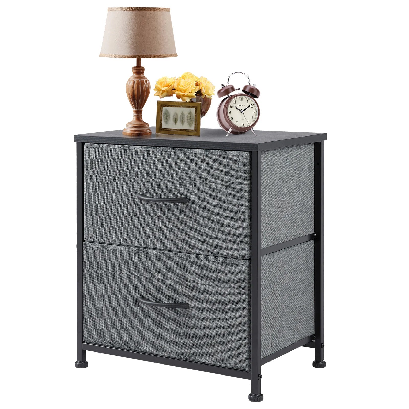 JHK Nightstand Bedside Coffee Sofa Tea Table Storage Closet Chest Clothes Display For Bedroom 2 Fabric Drawers Cabinet Furniture