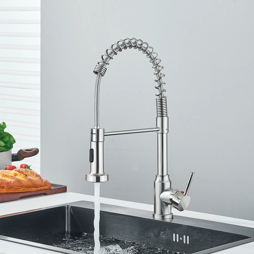 Matte Black Kitchen Sink Faucet One Handle Spring Hot and Cold Water Tap Deck Mounted Bathroom Chrome Kitchen Crane