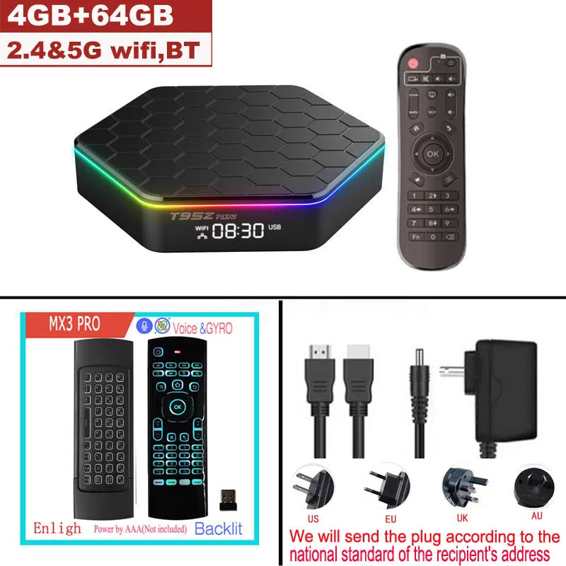 D T95Z PLUS Android 12 TV Box Allwinner H618 8K 2.4G 5G Wifi6 4GB 64B 32GB 2GB16GB  BT5.0 H.265 Global Media Player