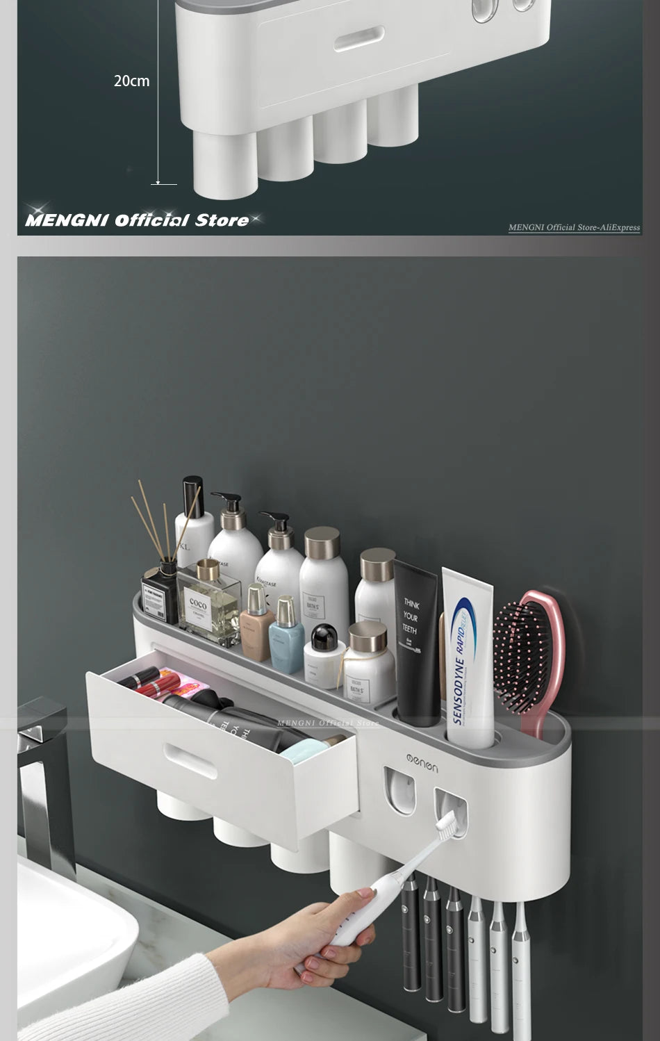 MENGNI-Magnetic Adsorption Inverted Toothbrush Holder Wall -Automatic Toothpaste Squeezer Storage Rack Bathroom Accessories