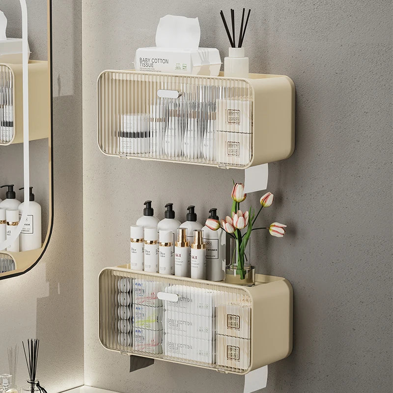 Toilet Shelf with Large Capacity, Multi-functional Wall-mounted Bathroom Storage Box without Drilling