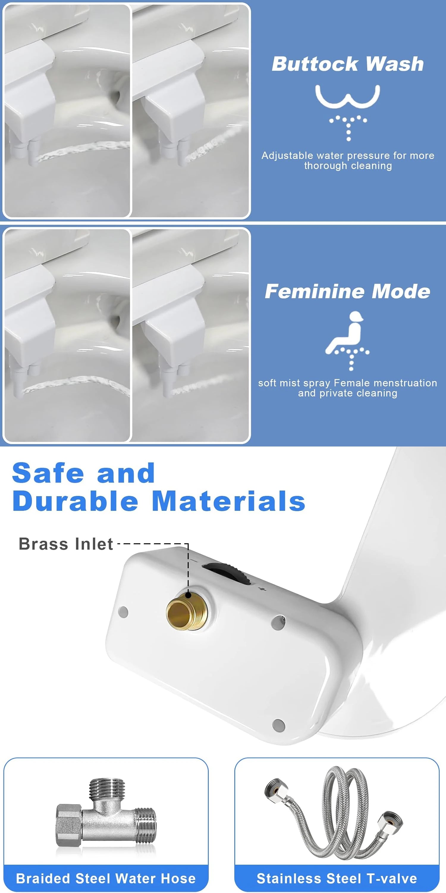 ITAX Self-Cleaning Nozzle,Non-Electric Self-Cleaning Bidet Attachment,Side Arm Control Ultra Thin Design Toilet Seat Dual Nozzle