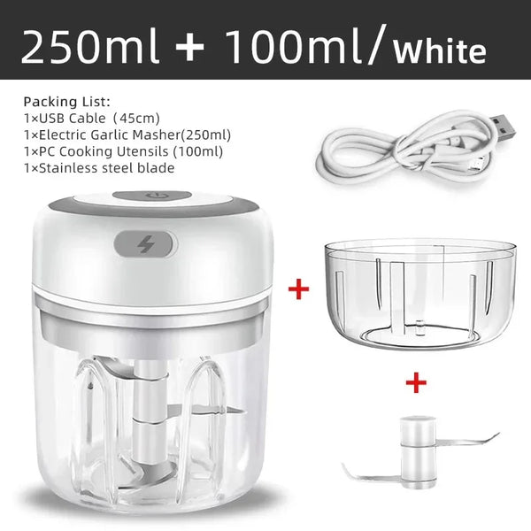 Mini Wireless Electric Garlic Crusher Portable 100ml/250ml Chopper USB Charging Ginger Chili Vegetable Masher Kitchen Machine