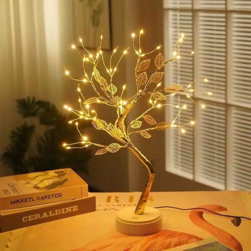 Table Tree Night Light USB/Battery Powered Touch Switch Artificial Bonsai Cherry Blossom Desktop Tree LED Lamp Light Decoration