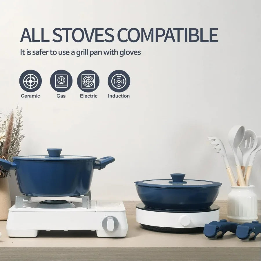 23pcs Ceramic Pots and Pans Set with Nonstick Surface and Detachable Handles for Induction Cooktops Includes Frying Pans and Sa