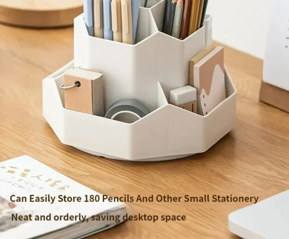 360°Rotatable Pen Holder Large Capacity Desk Pencil Storage Box 9-Grid Stationery Organizer School Office Pen Stand