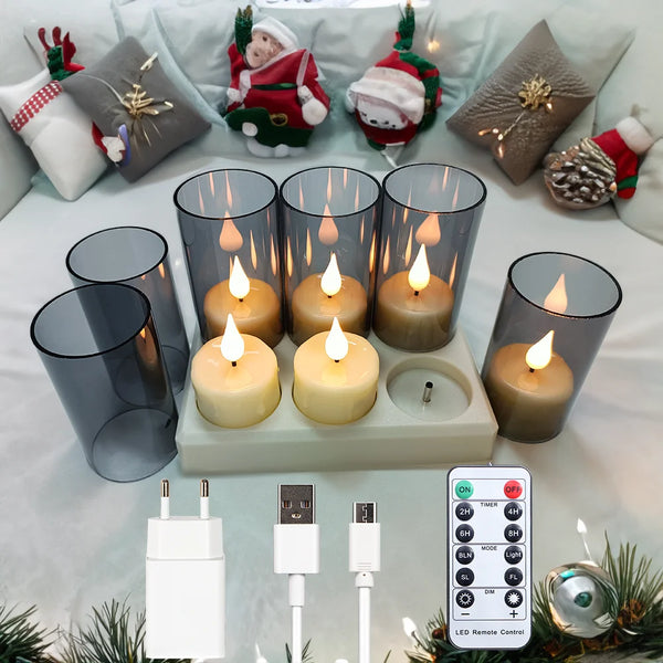 FPOO Rechargeable Candles Flameless Tea Light With Remote Control Timer LED Lighting Lamp For Home Decor Holiday Electron Candle