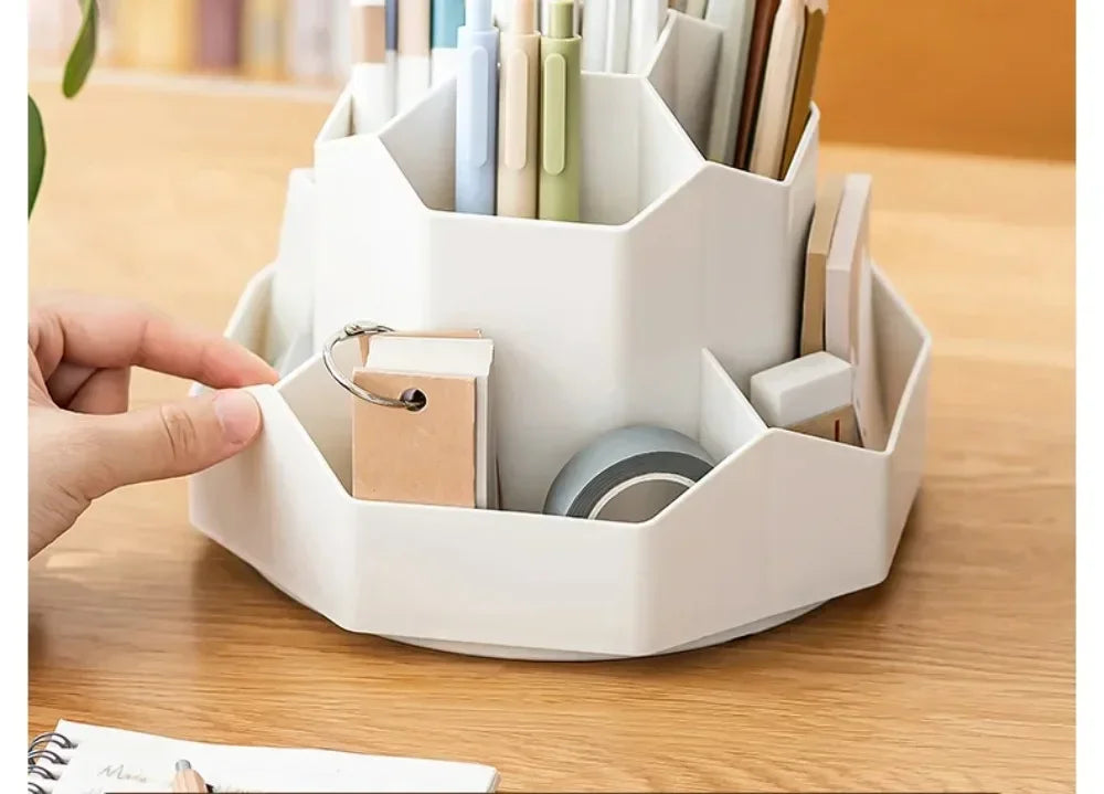 360°Rotatable Pen Holder Large Capacity Desk Pencil Storage Box 9-Grid Stationery Organizer School Office Pen Stand