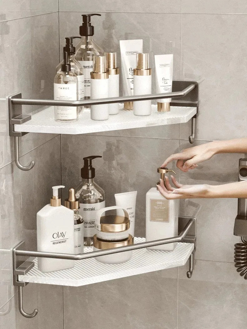 2PCS Bathroom Acrylic Shelves Kitchen Storage Organiser Shampoo Shelf Shower Shelf Bathroom Accessories No Drill Storage Shelf