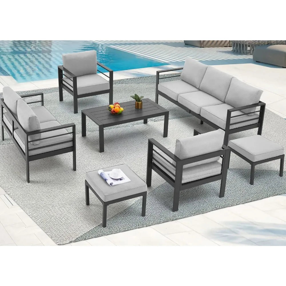 Modern Outdoor Patio Furniture with Coffee Table, 7 Pieces  Conversation Set with Cushions for Balcony, Porch, Lawn and More