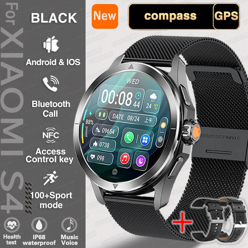 New For Xiaomi S4 Ultra Smart Watch Men AMOLED Outdoor Sports NFC GPS Compass Heart rate Waterproof Bluetooth Call Smartwatches