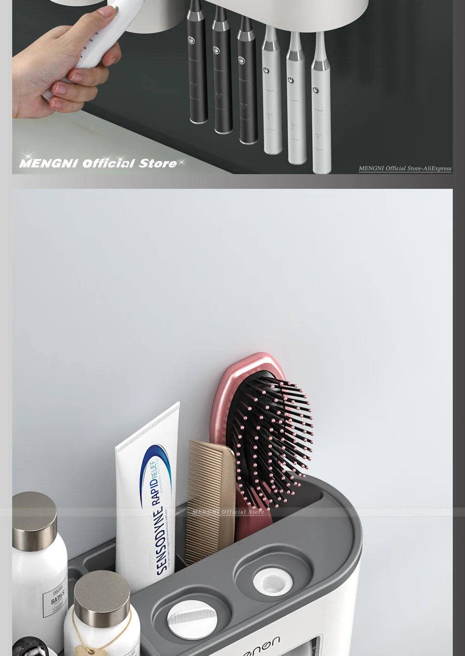 MENGNI-Magnetic Adsorption Inverted Toothbrush Holder Wall -Automatic Toothpaste Squeezer Storage Rack Bathroom Accessories