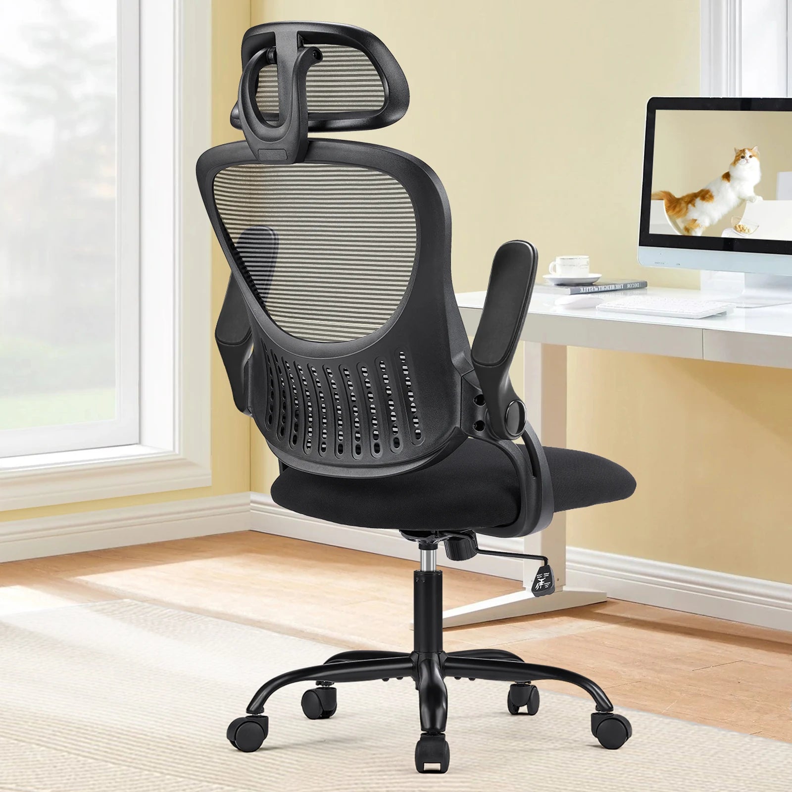 JHK Mesh Ergonomic Office Computer Desk Chair Flip-up Arms Adjustable Headrests Comfortable Lumbar Support For Home Office