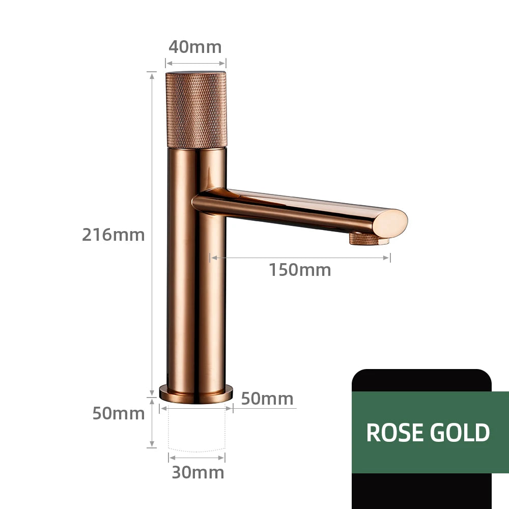 Knurled Faucet Brushed Gold Basin Faucet Bathroom Taps Single Handle Hot and Cold Sink Mixer Knurled Basin Faucet