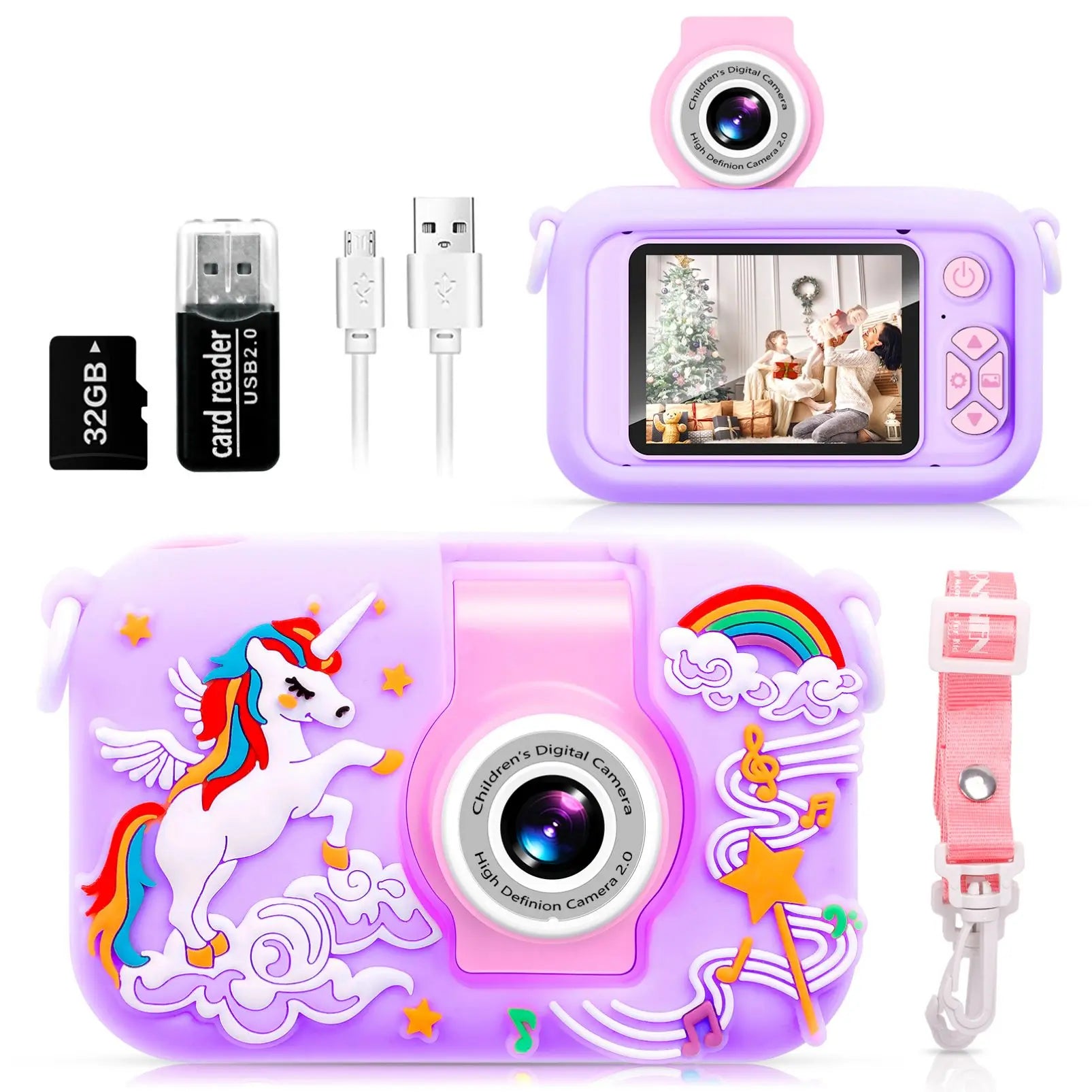 Kids Camera with 180° Flip-Up Lens, 2.4inch HD IPS Screen Digital Camera for Kids with Dinosaur Silicone Case, with 32GB SD Card