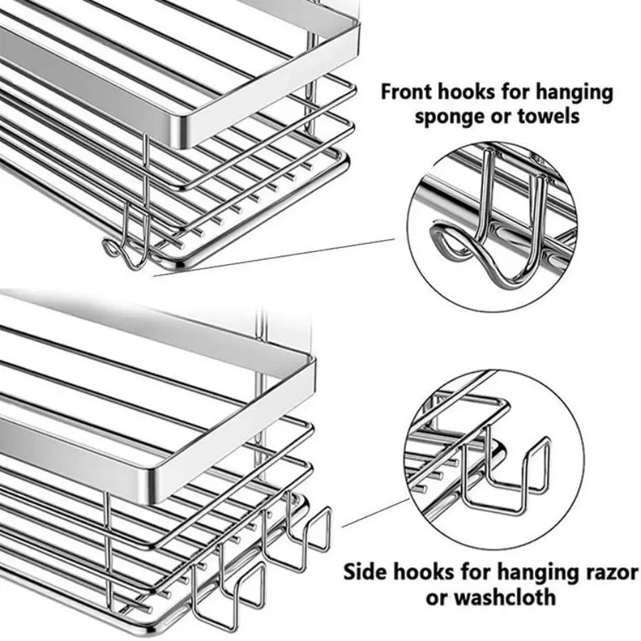 Bathroom Shower Organizer Shower Shelf Adhesive Stainless Steel Shelves Bathroom Storage No Drilling Wall Mounted Shower Rack