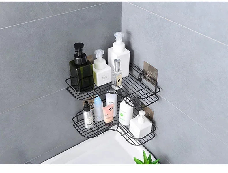 Bathroom Shelf Wall Mounted Corner Storage Shelves Shampoo Holder Cosmetic Rack Iron Shower Drain Basket Bathroom Organizer