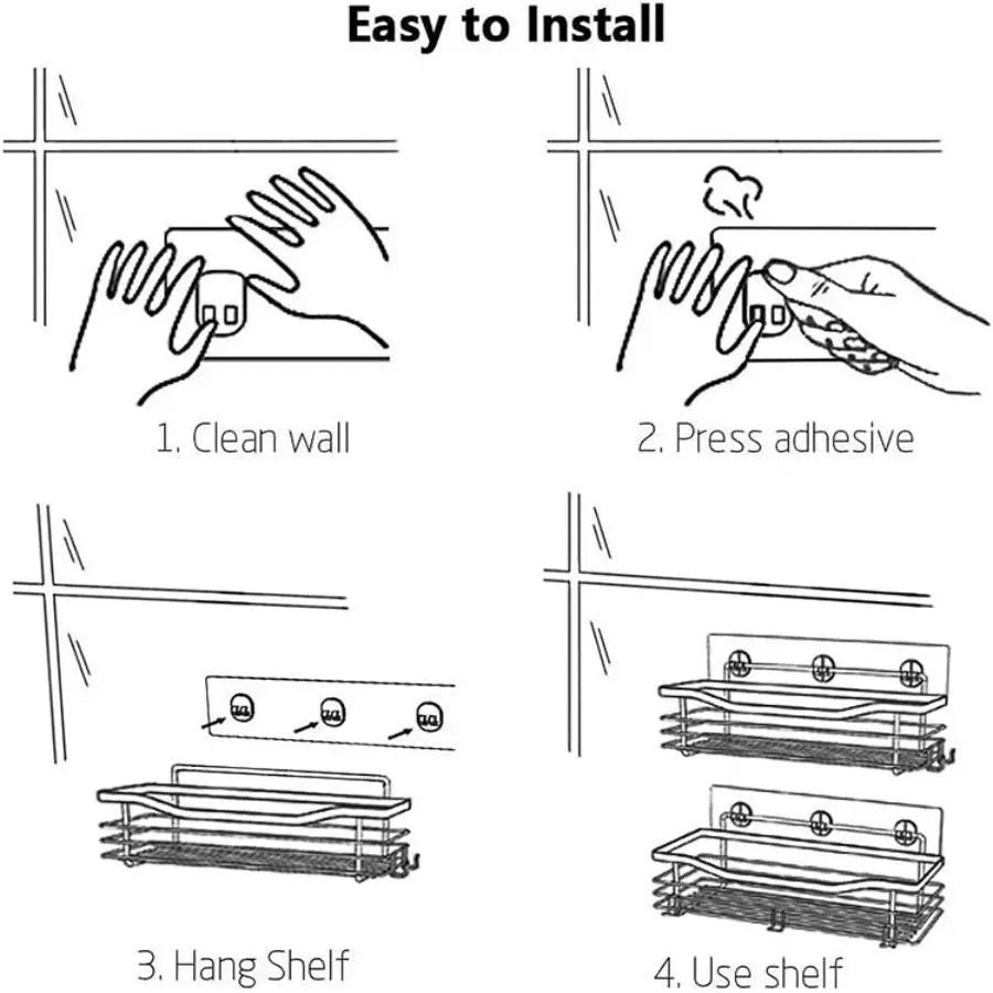 Bathroom Shower Organizer Shower Shelf Adhesive Stainless Steel Shelves Bathroom Storage No Drilling Wall Mounted Shower Rack
