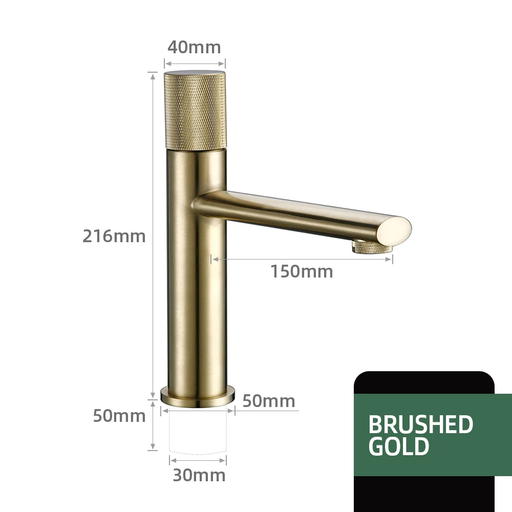 Knurled Faucet Brushed Gold Basin Faucet Bathroom Taps Single Handle Hot and Cold Sink Mixer Knurled Basin Faucet