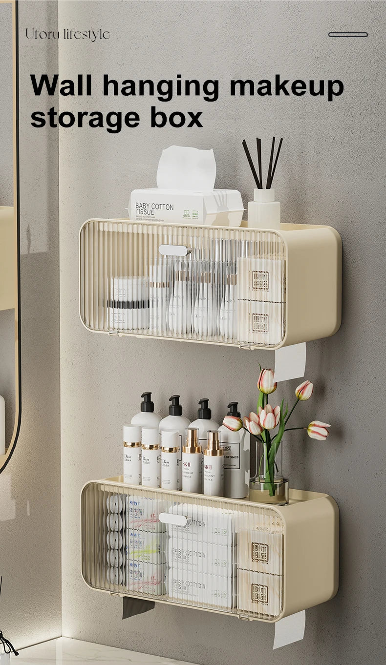 Toilet Shelf with Large Capacity, Multi-functional Wall-mounted Bathroom Storage Box without Drilling