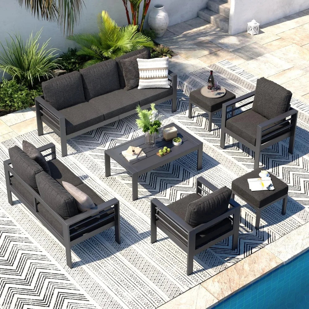 Modern Outdoor Patio Furniture with Coffee Table, 7 Pieces  Conversation Set with Cushions for Balcony, Porch, Lawn and More