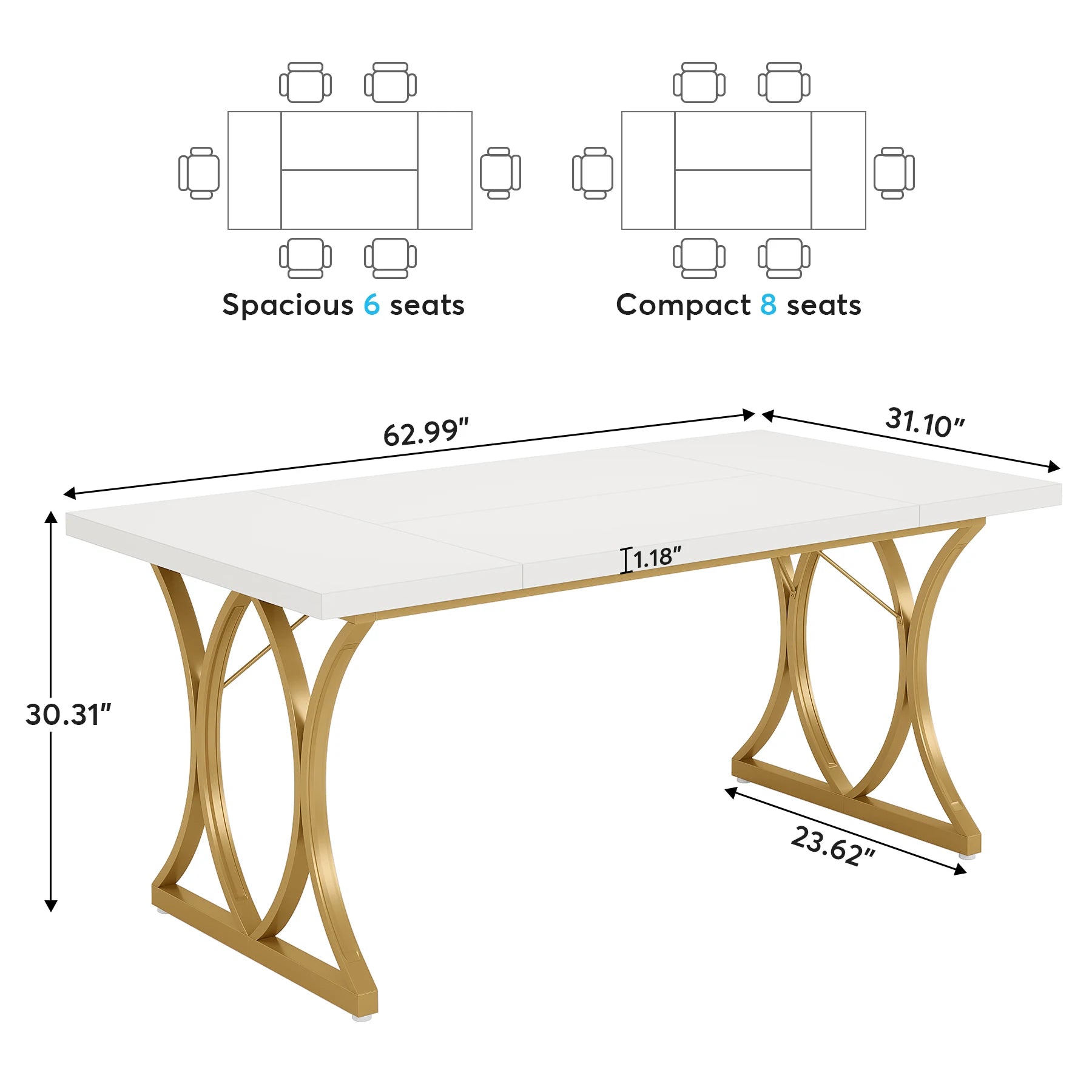 Tribesigns 63 L x31W x 30 H Executive Desk, Modern White Home Office Computer Desk, Large Computer Desk