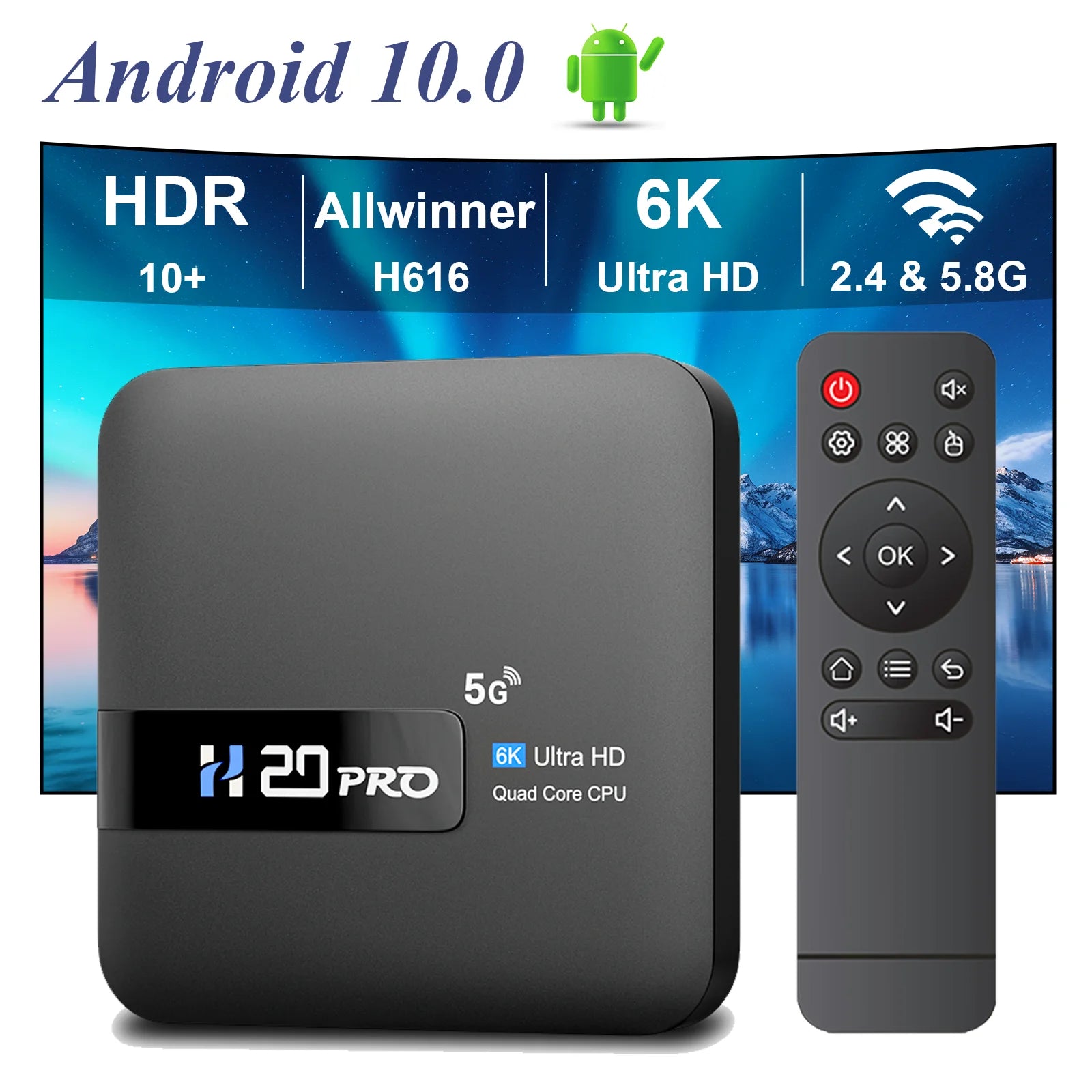 H20PRO Android 10 TV BOX Allwinner H616 Dual Wifi Quad Core 1080P Video TV BOX 4K HD Voice Assistant Media player Set top box