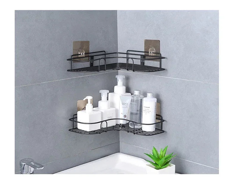 Bathroom Shelf Wall Mounted Corner Storage Shelves Shampoo Holder Cosmetic Rack Iron Shower Drain Basket Bathroom Organizer