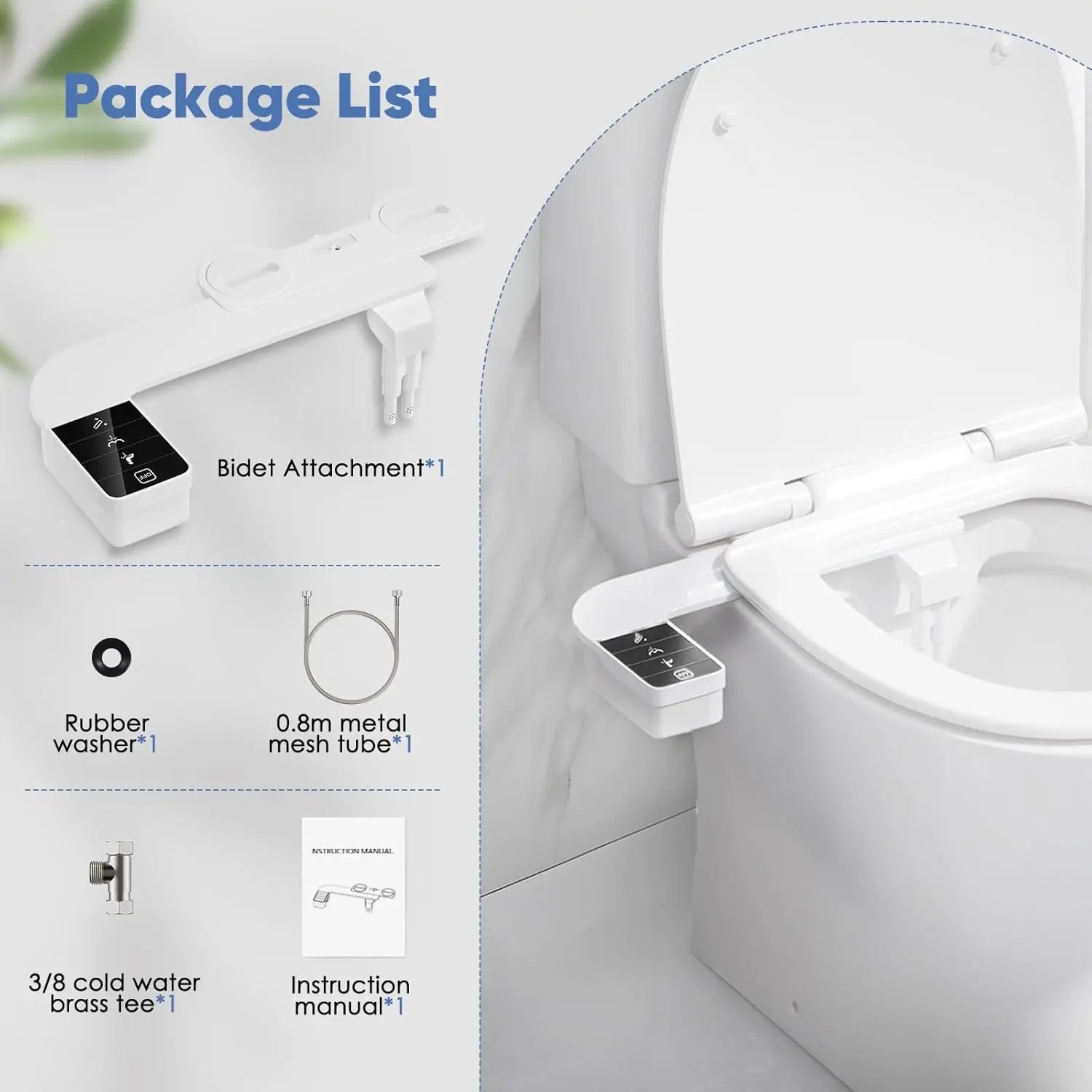 ITAX Self-Cleaning Nozzle,Non-Electric Self-Cleaning Bidet Attachment,Side Arm Control Ultra Thin Design Toilet Seat Dual Nozzle
