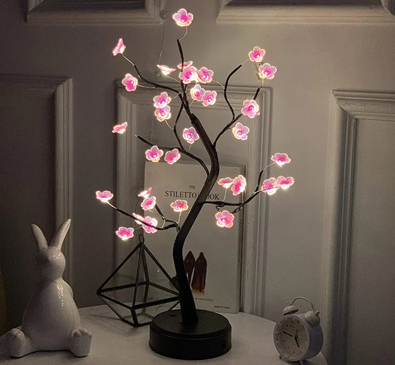 Table Tree Night Light USB/Battery Powered Touch Switch Artificial Bonsai Cherry Blossom Desktop Tree LED Lamp Light Decoration