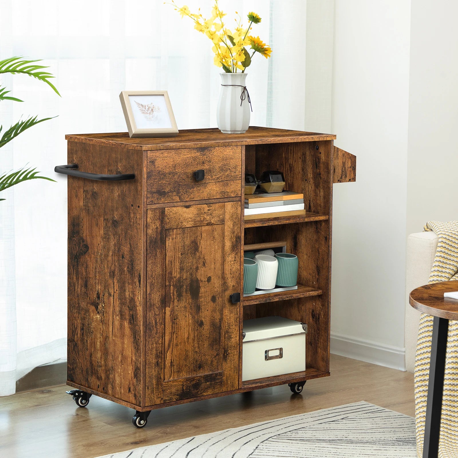 Storage Cabinet with Drawer, Kitchen Cart with Spice and Towel Rack