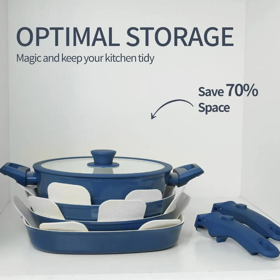 23pcs Ceramic Pots and Pans Set with Nonstick Surface and Detachable Handles for Induction Cooktops Includes Frying Pans and Sa