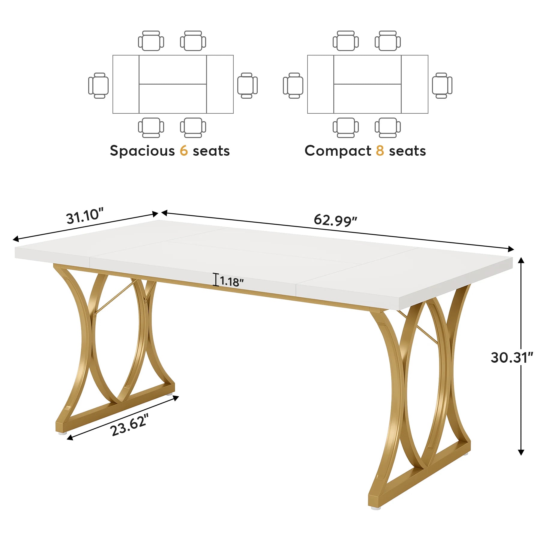 Tribesigns 63 L x31W x 30 H Executive Desk, Modern White Home Office Computer Desk, Large Computer Desk