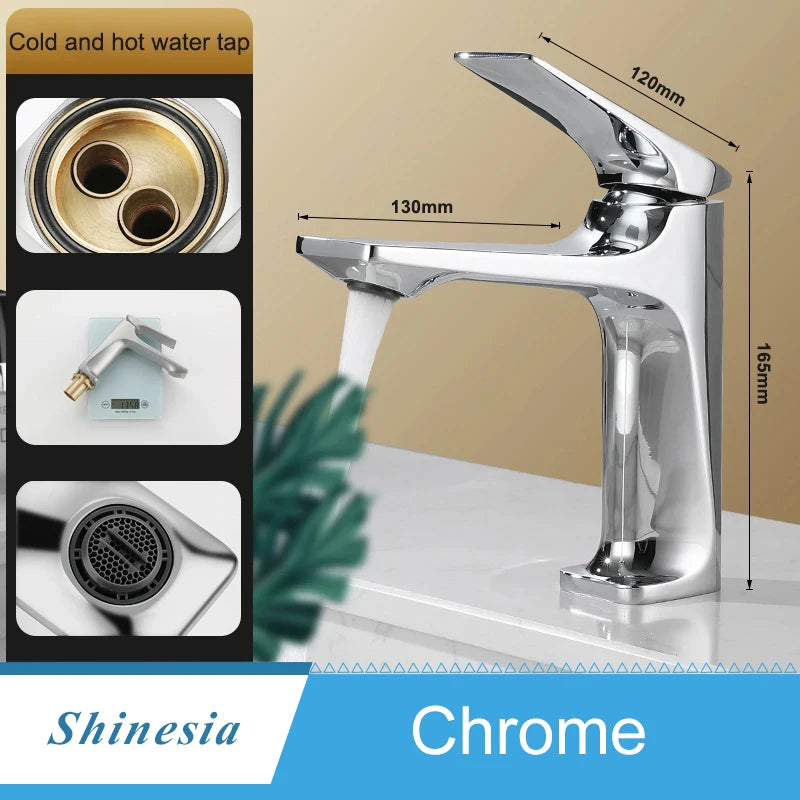 Shinesia Bathroom Sink Faucet Brass Single Handle Deck Mounted Wash Basin Water Tap Hot And Cold Mixer