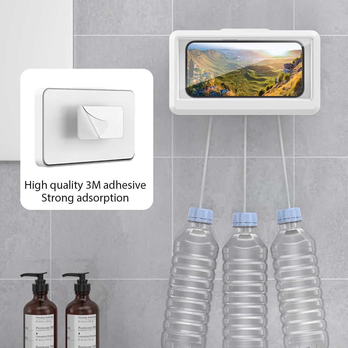 Bathroom Waterproof Phone Holder Home Wall Phone Case Stand Box Self-adhesive Touch Screen Phone Bracket Shower Sealing Storage