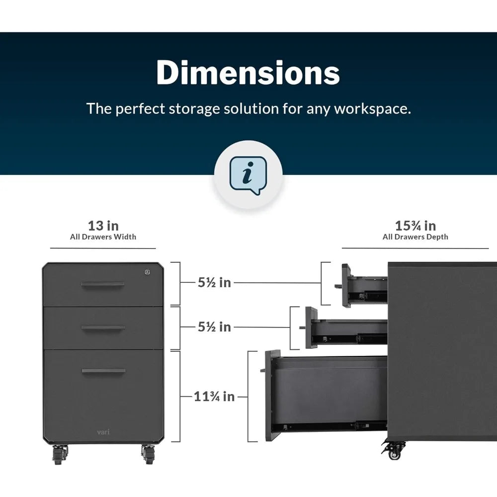 Three-Drawer Mobile File Cabinet Three Drawer - Charcoal Grey