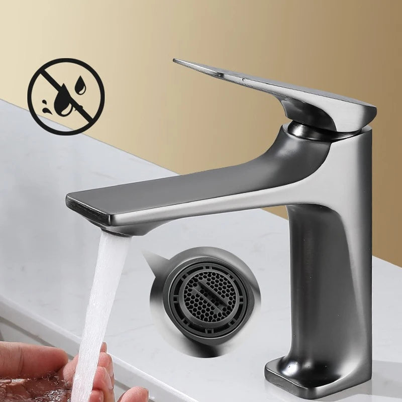 Shinesia Bathroom Sink Faucet Brass Single Handle Deck Mounted Wash Basin Water Tap Hot And Cold Mixer