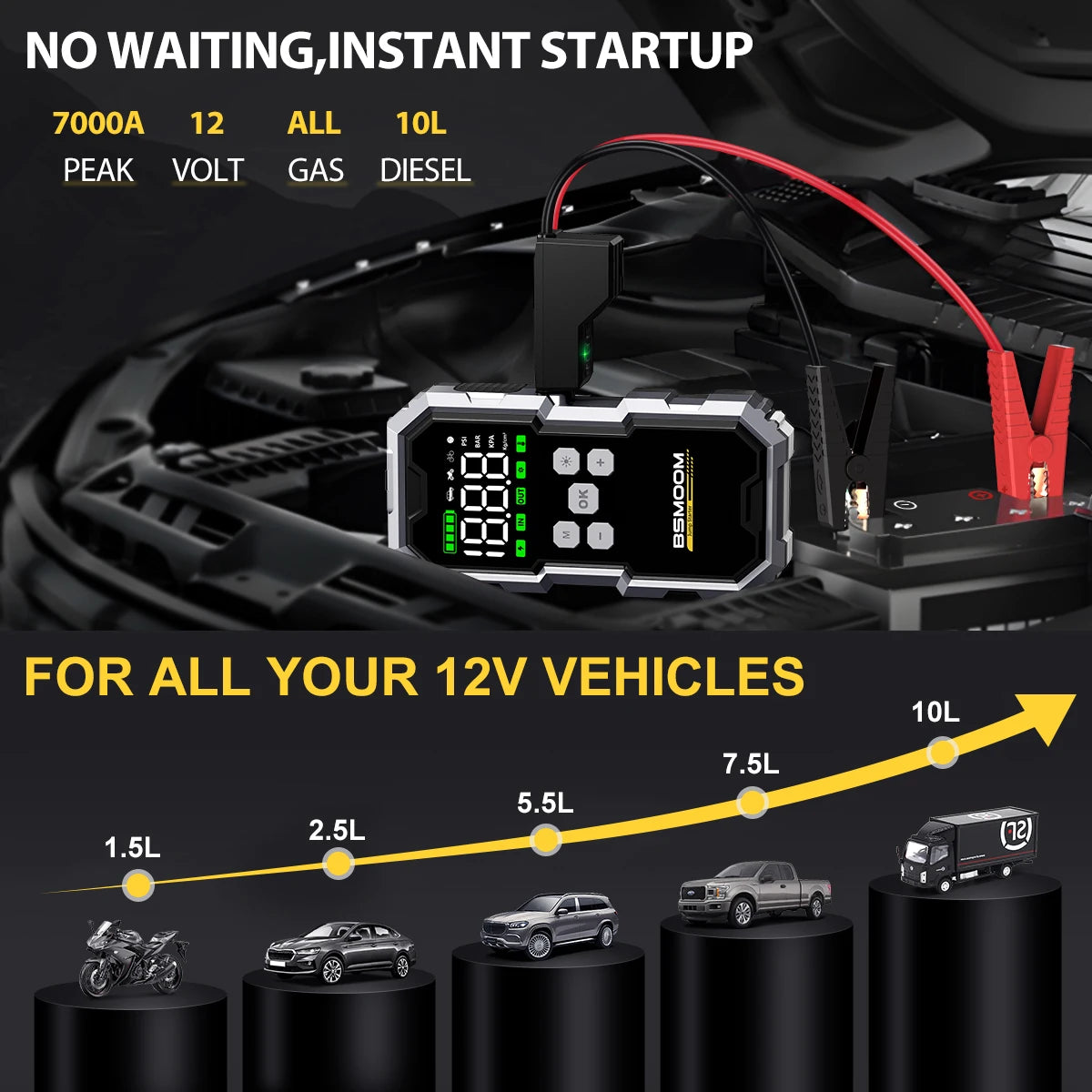 Car Jump Starter With Air Compressor LCD Screen 21800mAh Portable Booster Charger 6000A Powerful Car Battery Starting Devi