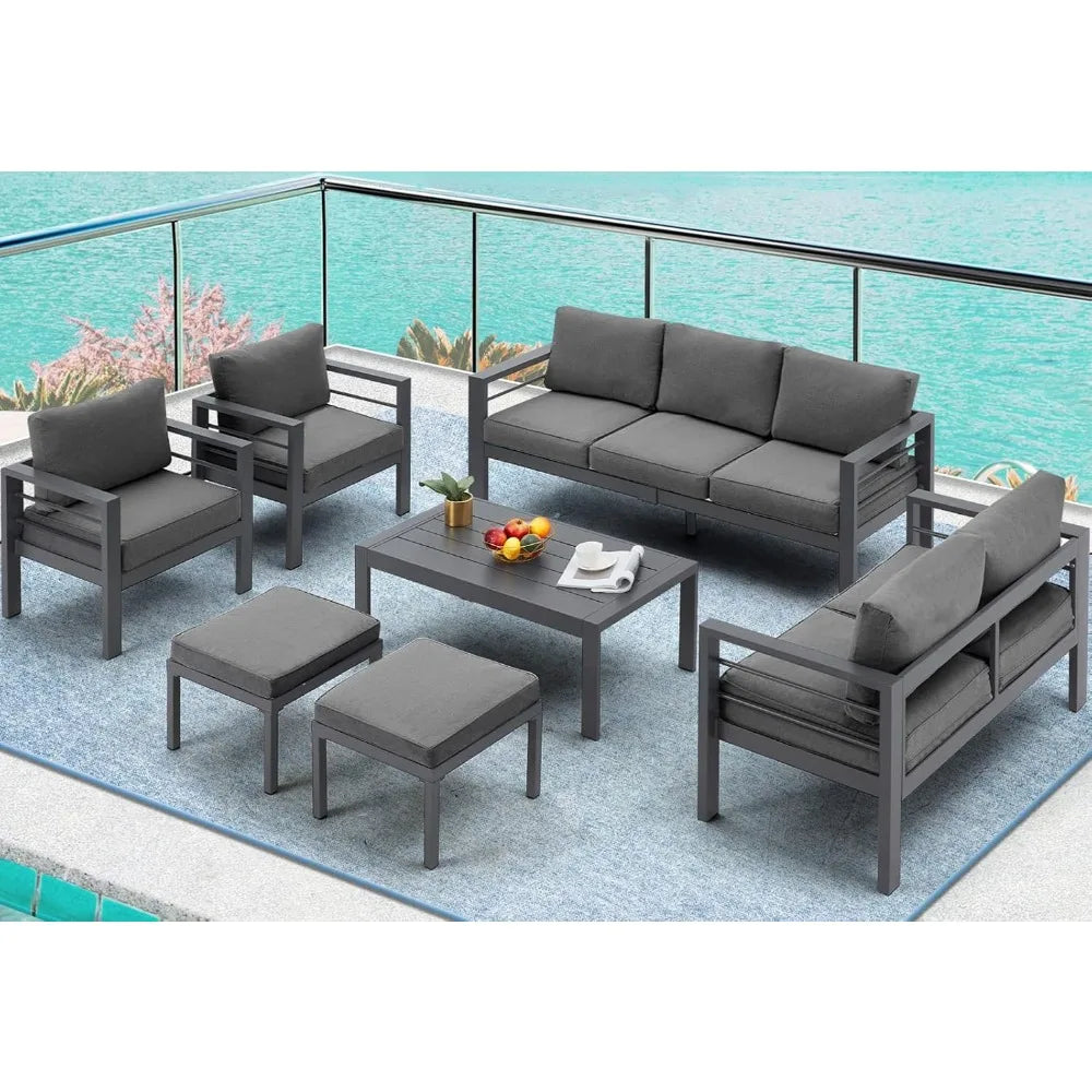 Modern Outdoor Patio Furniture with Coffee Table, 7 Pieces  Conversation Set with Cushions for Balcony, Porch, Lawn and More