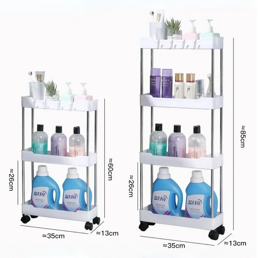 Bathroom Storage Rack with Wheels 3/4 Layer Rolling Utility Cart Bathroom Storage Organizer Multi-purpose Utility Cart