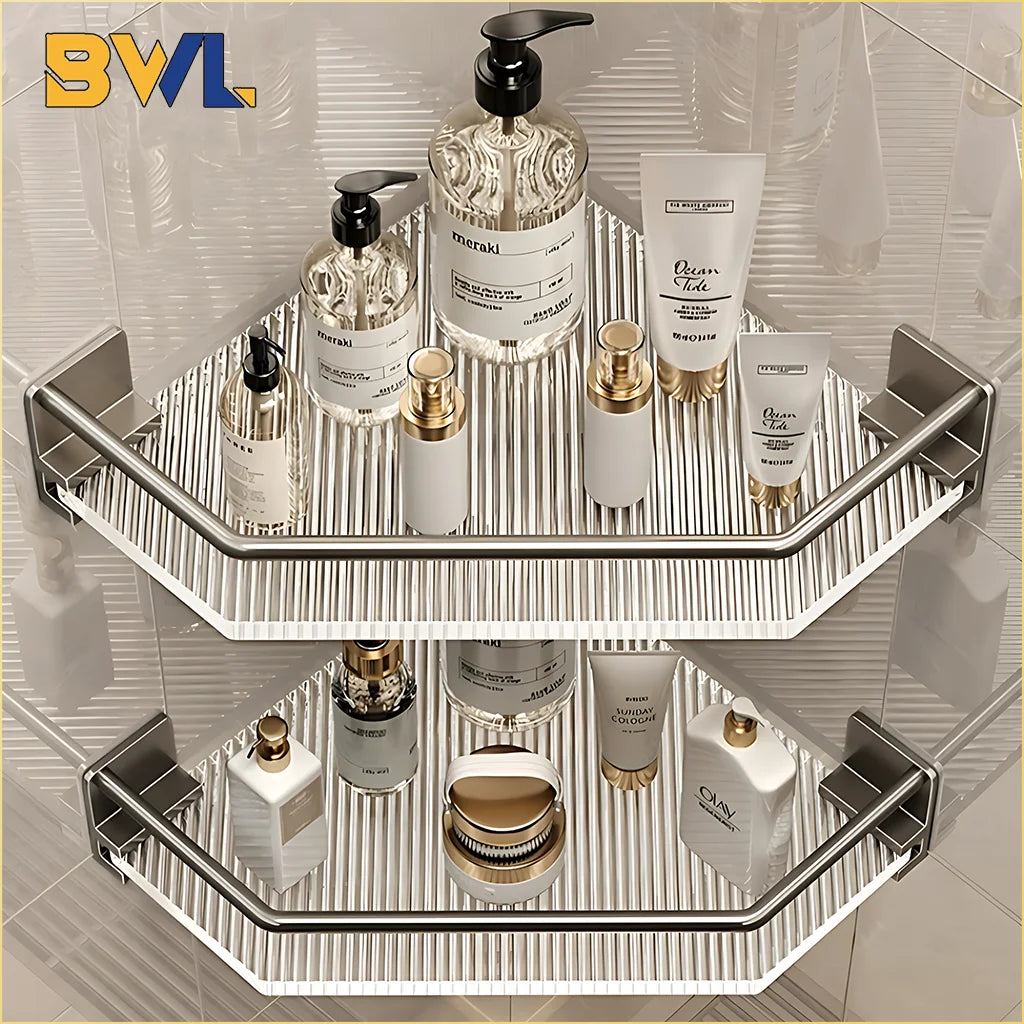 2PCS Bathroom Acrylic Shelves Kitchen Storage Organiser Shampoo Shelf Shower Shelf Bathroom Accessories No Drill Storage Shelf