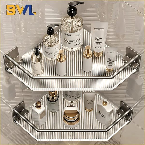 2PCS Bathroom Acrylic Shelves Kitchen Storage Organiser Shampoo Shelf Shower Shelf Bathroom Accessories No Drill Storage Shelf