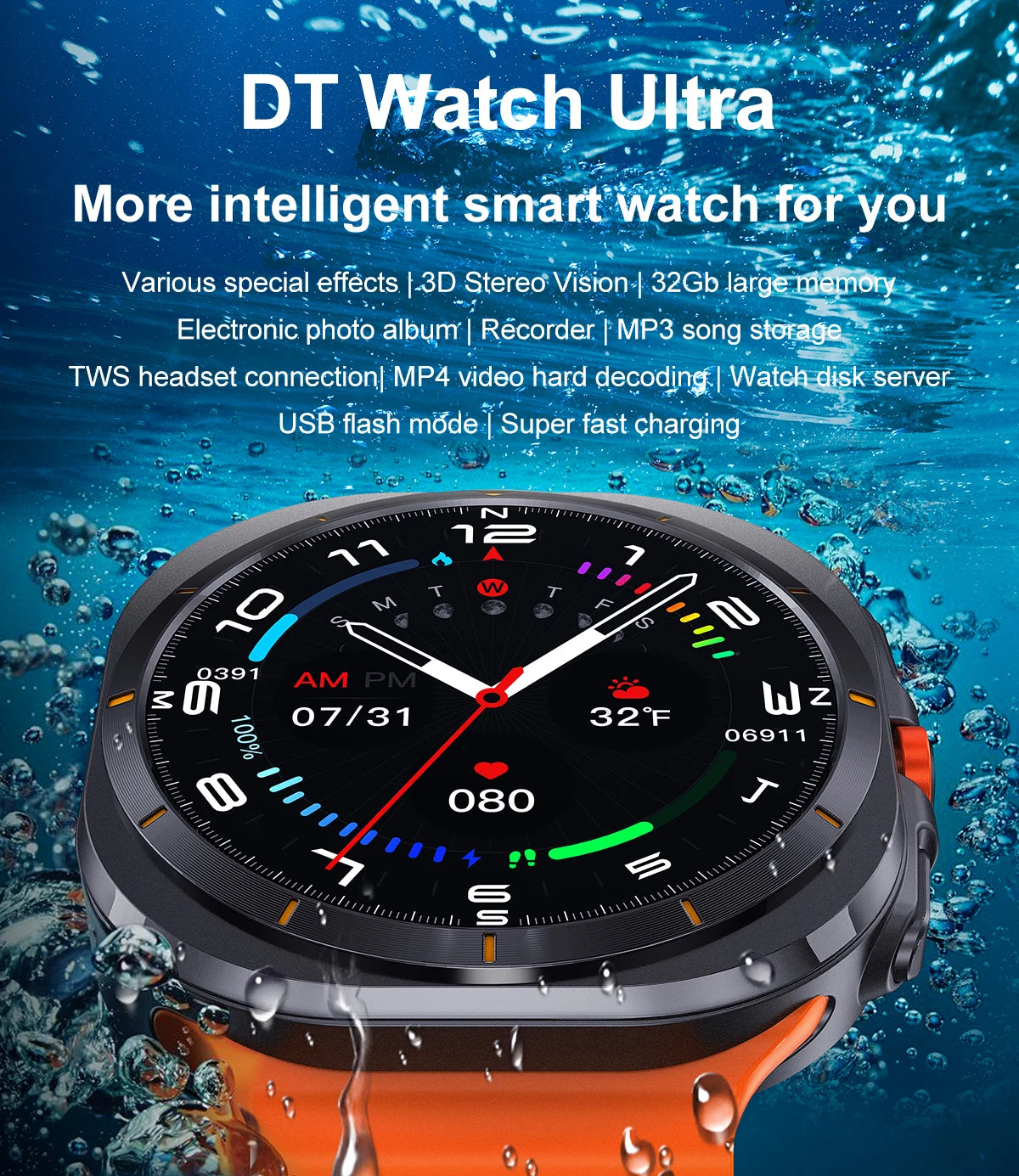 For Samsung Galaxy Watch 7 Ultra Smart Watch Men 32GB Memory NFC Bluetooth Call IP68 Waterproof Outdoor Sport Watch New Upgraded